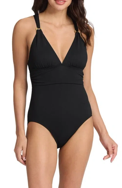 Tommy Bahama Island Cays Strappy One-piece Swimsuit In Black