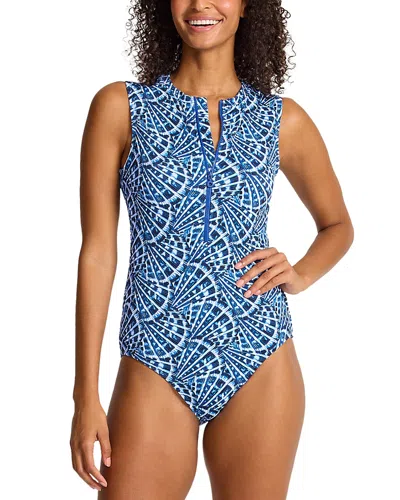 Tommy Bahama Island Cays Zippered Swimsuit In Blue