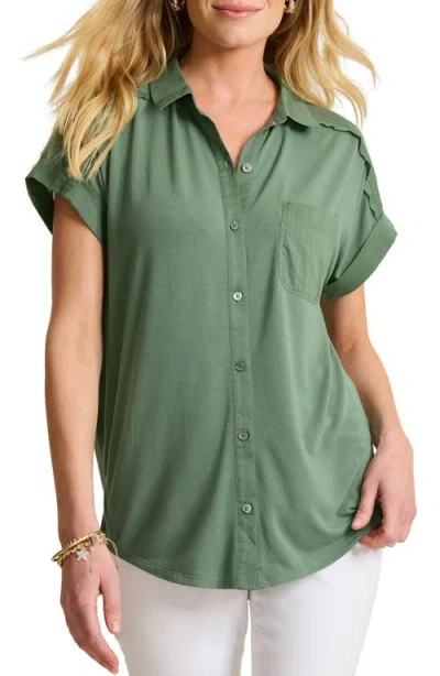 Tommy Bahama Kauai Hybrid Camp Shirt In Dark Jade
