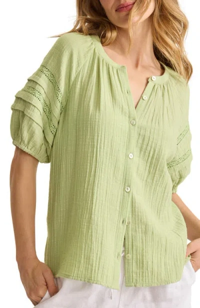 Tommy Bahama Lace Inset Cotton Gauze Button-up Shirt In Green