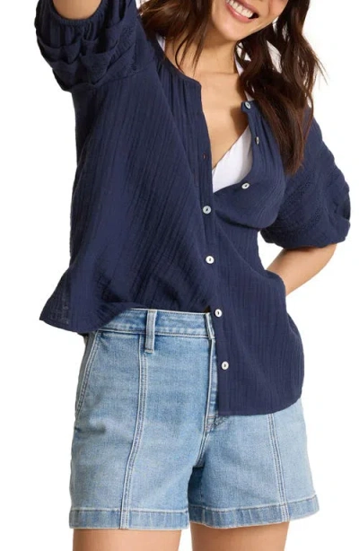 Tommy Bahama Lace Inset Cotton Gauze Button-up Shirt In Multi