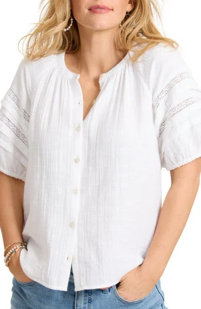 Tommy Bahama Lace Inset Cotton Gauze Button-up Shirt In White