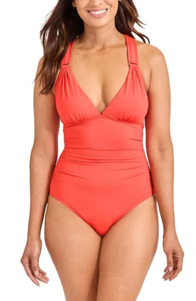 Tommy Bahama Lace-up Back One-piece Swimsuit In Citrus Coral