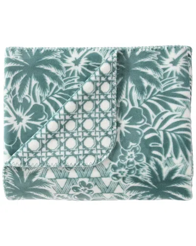 Tommy Bahama Lanikai Fronds Coco Flannel Reversible Throw Blanket In Green