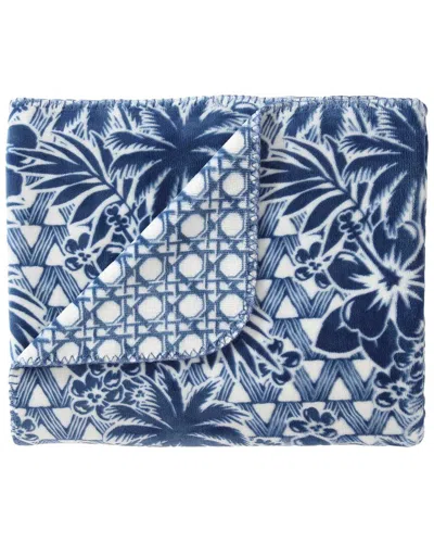 Tommy Bahama Lanikai Fronds Coco Flannel Reversible Throw Blanket In Blue