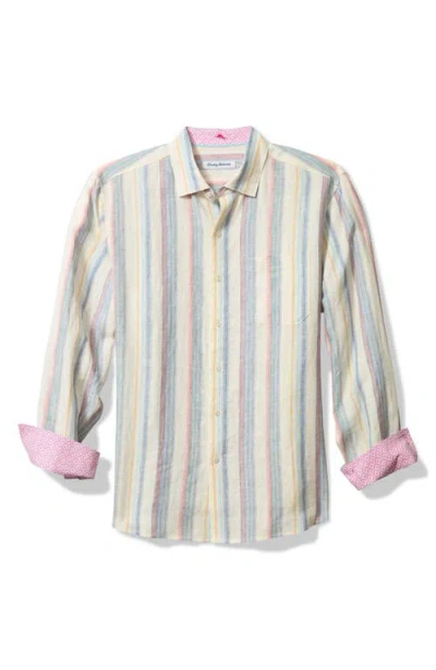 Tommy Bahama Las Mantas Stripe Linen Button-up Shirt In Brown