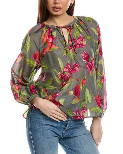 Tommy Bahama Lavish Blooms Agua Amara Silk-blend Peasant Top In Brown