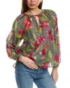 Tommy Bahama Lavish Blooms Agua Amara Silk-blend Peasant Top In Brown