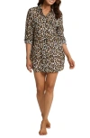 Tommy Bahama Leopard Boyfriend Shirt Swim Cover Up In Black