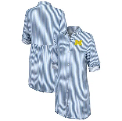 Tommy Bahama Light Blue Michigan Wolverines Chambray Stripe Cover-up Shirt Dress