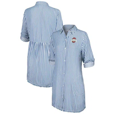 Tommy Bahama Light Blue Ohio State Buckeyes Chambray Stripe Cover-up Shirt Dress