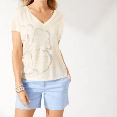 Tommy Bahama Lightweight Embroidered Hibiscus Tee In Blue