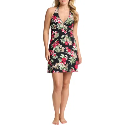Tommy Bahama Lily Cat Halter Neck Cover-up Spa Minidress In Black