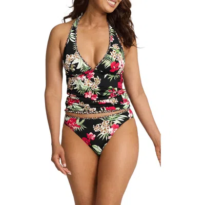 Tommy Bahama Lily Cat Reversible Halter Tankini Top In Black Reversible
