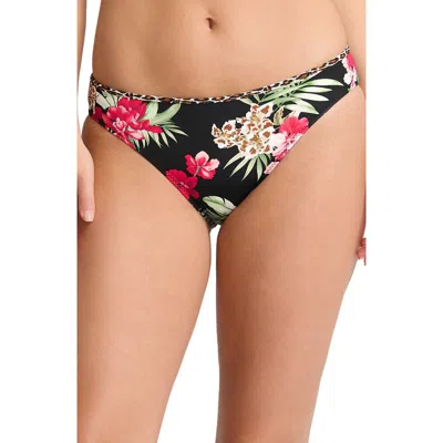 Tommy Bahama Lily Cat Reversible Hipster Bikini Bottoms In Black Rev