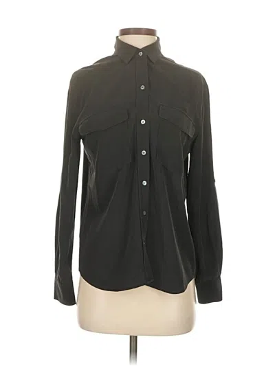 Pre-owned Tommy Bahama Long Sleeve Silk Top Black Collared Neckline Tops