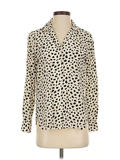 Pre-owned Tommy Bahama Long Sleeve Silk Top Ivory Animal Print Pattern Tie Neck Tops In White