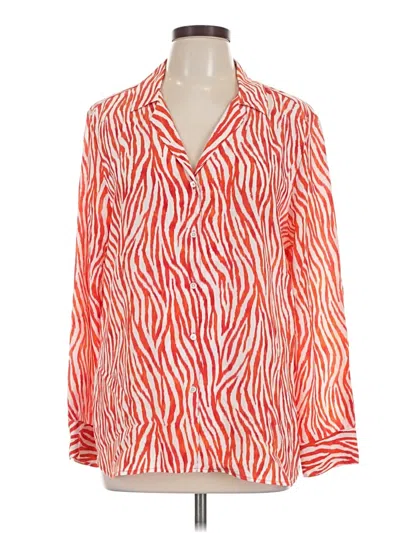 Pre-owned Tommy Bahama Long Sleeve Silk Top Orange Animal Print Pattern Plunge Neckline Tops