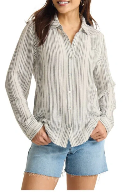 Tommy Bahama Luminous Tide Stripe Cotton Gauze Button-up Shirt In Sand
