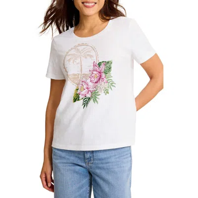 Tommy Bahama Lux Beaded Floral Stamp Graphic Organic Cotton T-shirt In White