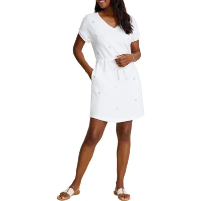 Tommy Bahama Marina Del Mar Embroidered Palm Tree Cotton Fleece V-neck Dress In White