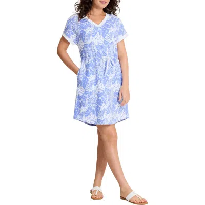 Tommy Bahama Marina Del Mar Palmae Cotton Fleece V-neck Dress In Blue