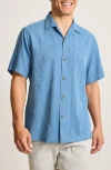 Tommy Bahama Maui Border Silk Short Sleeve Button-up Shirt In Cabo Blue