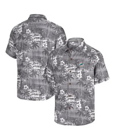 Tommy Bahama Men's Black Miami Dolphins Coconut Point Isla Palmetta Camp Button-up Shirt In Gray