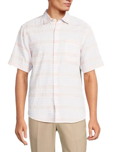 Tommy Bahama Men's Blue Sea Striped Shirt In Persimmon Multi