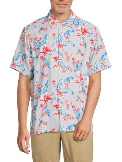 Tommy Bahama Cape Hibiscus Floral Silk Short Sleeve Button-up Shirt In Dark Gravel