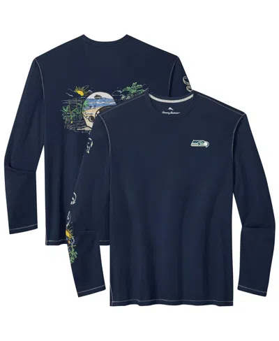 Tommy Bahama Men's College Navy Seattle Seahawks Oasis Endzone Lux Long Sleeve T-shirt In Blue