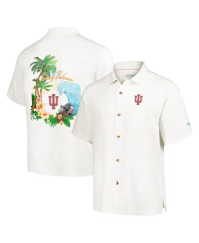 TOMMY BAHAMA MEN'S CREAM INDIANA HOOSIERS CASTAWAY GAME CAMP BUTTON-UP SHIRT