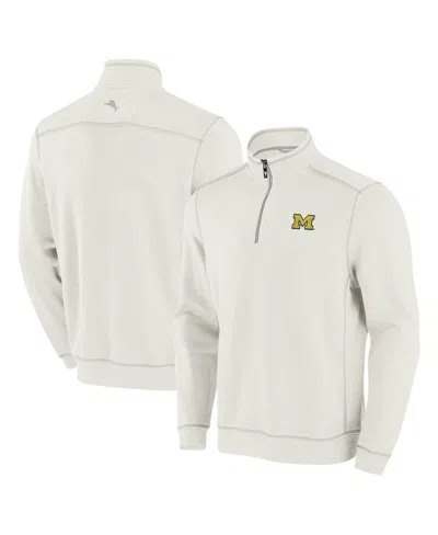 Tommy Bahama Men's Cream Michigan Wolverines Tobago Bay Half-zip Tri-blend Top In White