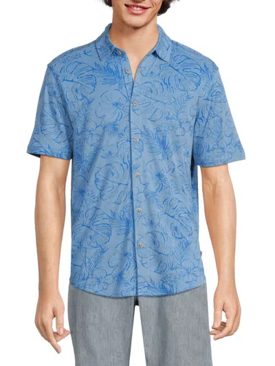 Tommy Bahama Men's Full Blooms Leaf Graphic Shirt In Blue Canal