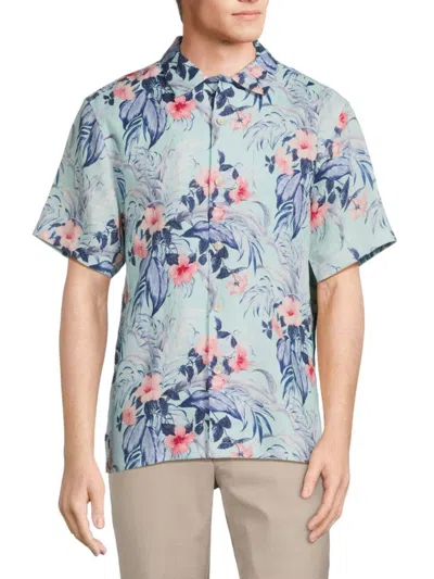 Tommy Bahama Men's Hibiscus Garden Print Shirt In Sprite Blue