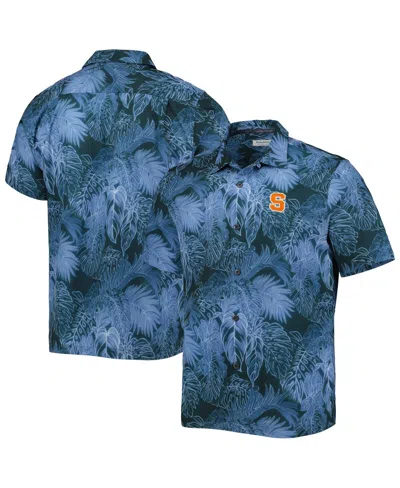 Tommy Bahama Men's Navy Syracuse Orange Coast Luminescent Fronds Islandzone Button-up Camp Shirt In Blue