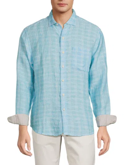 Tommy Bahama Men's Plaid Linen Sport Shirt In Horizon Blue