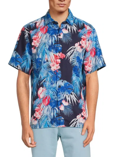 Tommy Bahama Men's Pocomo Beach Fronds Tropical Print Silk Shirt In Blue