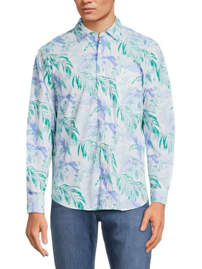Tommy Bahama Men's Siesta Key Floating Leaf Print Shirt In Dew Drop