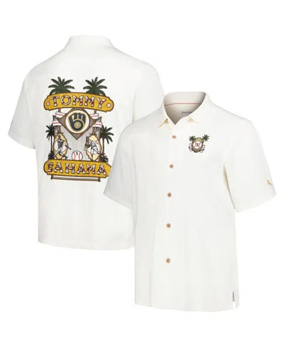 Tommy Bahama Men's White Milwaukee Brewers Pitcher's Paradiso Button-up Camp Shirt