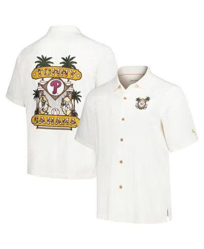 TOMMY BAHAMA MEN'S WHITE PHILADELPHIA PHILLIES PITCHER'S PARADISO BUTTON-UP CAMP SHIRT