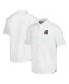 Tommy Bahama Men's White South Carolina Gamecocks Coconut Point Palm Vista Islandzone Camp Button-up Shirt In White