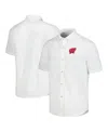 Tommy Bahama Men's White Wisconsin Badgers Coconut Point Palm Vista Islandzone Camp Button-up Shirt In White