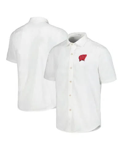 Tommy Bahama Men's White Wisconsin Badgers Coconut Point Palm Vista Islandzone Camp Button-up Shirt