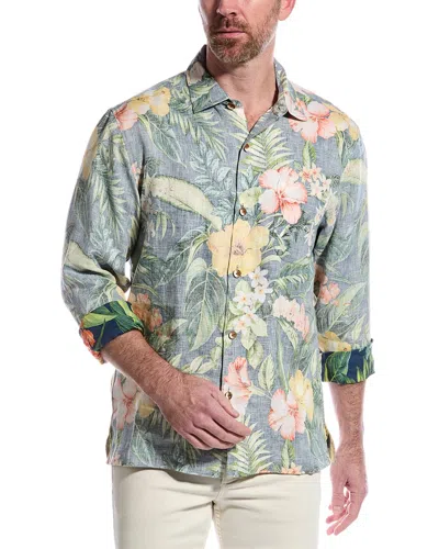 Tommy Bahama Midnight Hibiscus Linen Shirt In Navy