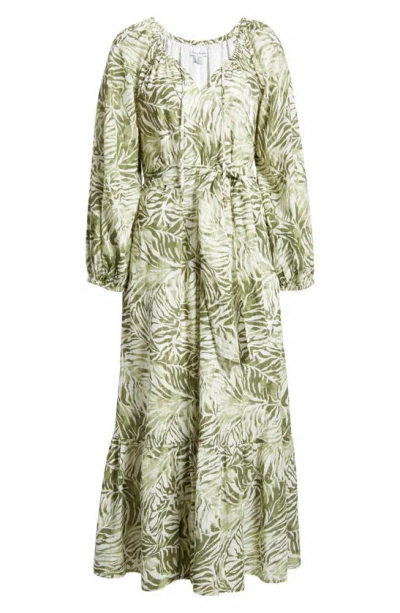 Tommy Bahama Monstera Mirage Long Sleeve Cotton Blend Maxi Dress In Tea Leaf