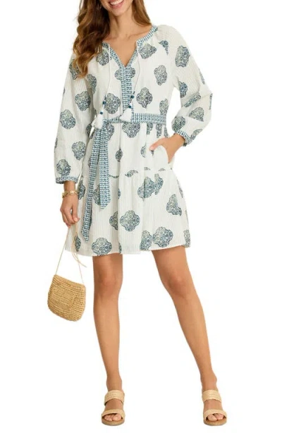 Tommy Bahama Mosaic Shortes Long Sleeve Cotton Dobby Minidress In Multi