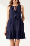 Tommy Bahama Mykonos Tassel Accent Cotton Gauze Cover-up Dress In Mare Navy