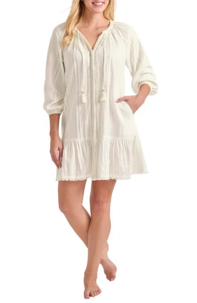 Tommy Bahama Mykonos Textured Split Neck Cover-up Cotton Dress In Coconut