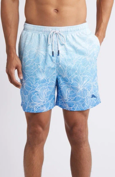 Tommy Bahama Naples High Tide Hibiscus 6 Swim Trunks In Campanula